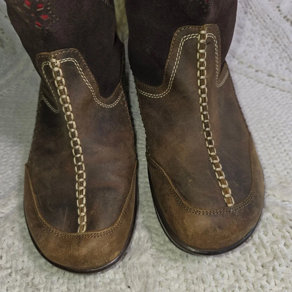 J-41‎ Naples Mid Calf Boots Winter Brown Suede Leather Faux Fur Lining Women 8M